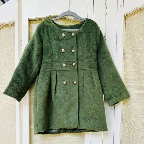 NWT Dino Bebe Designer Pea Coat Green Soft Fuzzy Coat Dress Coat Army Green Coat - Picture 1 of 6